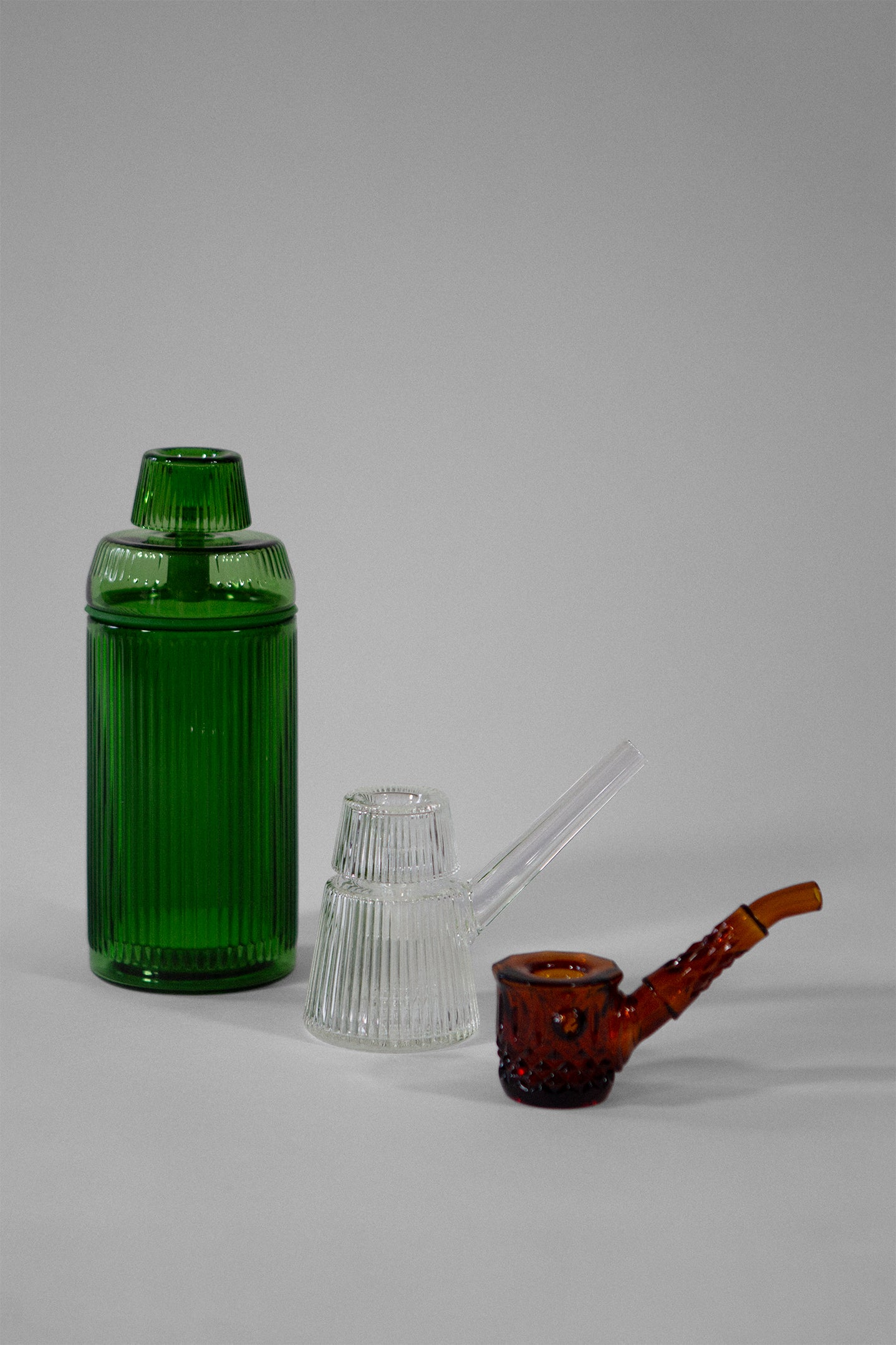 NWTN Trio in Emerald, Clear and Baltic Amber glass