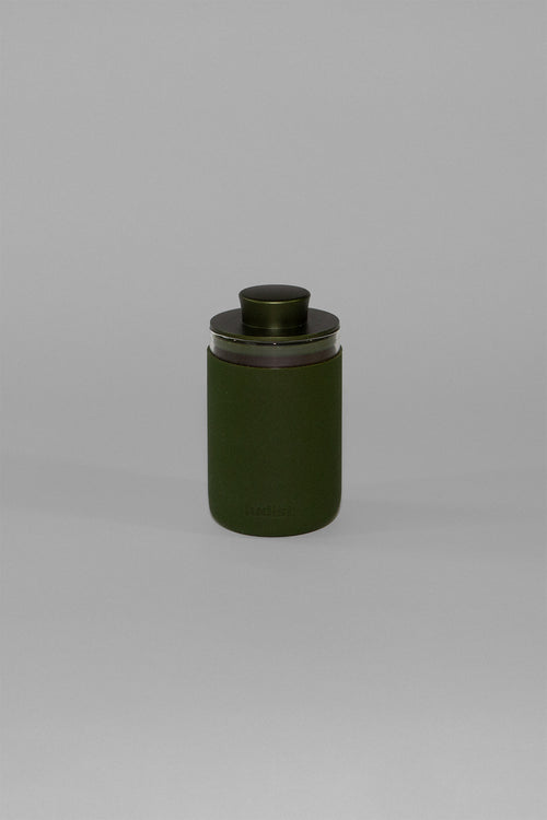 Ludist Stash Jar in Jungle, airtight glass jar with silicone sleeve